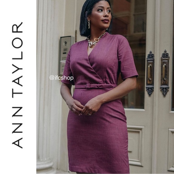 NWT Ann Taylor The Wrap Belted Sheath Dress in Cross Weave 10 - Picture 10 of 10